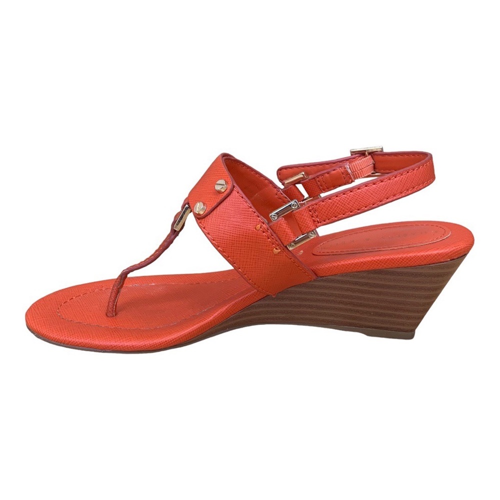 Charles and Keith Women’s Leather Red-Orange Wedge Heel Sandal Shoes, Size 5 US